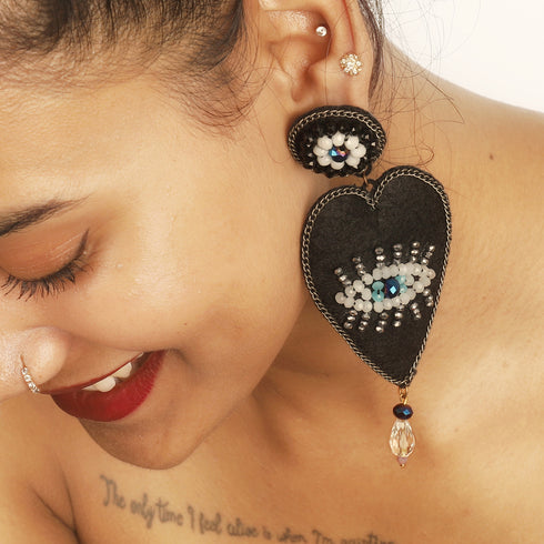 Midnight Heart Beaded Earrings
