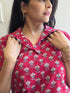 GREY RED COTTON BLOCK PRINT CO-ORD SET WITH DRAPE KNOT SKIRT