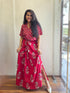 GREY RED COTTON BLOCK PRINT CO-ORD SET WITH DRAPE KNOT SKIRT