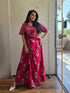 GREY RED COTTON BLOCK PRINT CO-ORD SET WITH DRAPE KNOT SKIRT