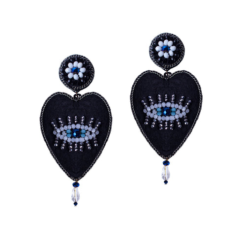 Midnight Heart Beaded Earrings
