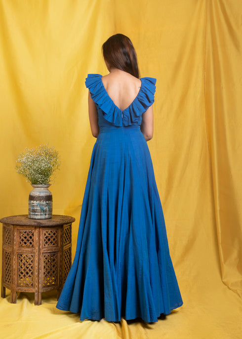 Blue Long Women Gown, Back