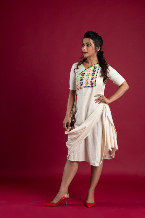 OFF WHITE SHORT DRAPE DRESS