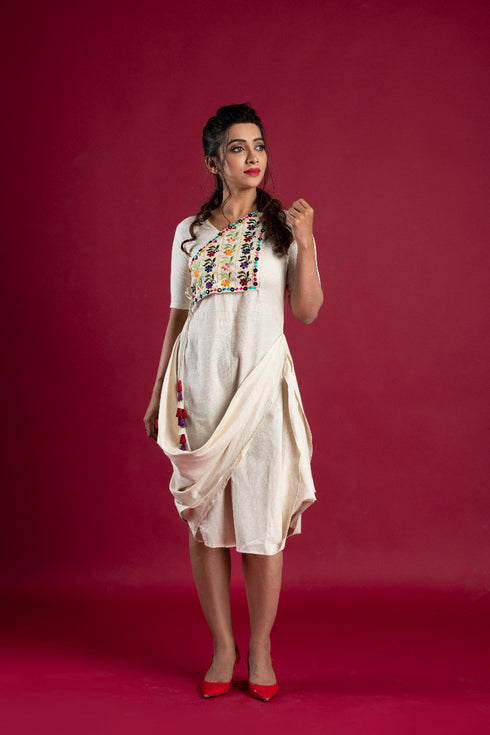 OFF WHITE SHORT DRAPE DRESS