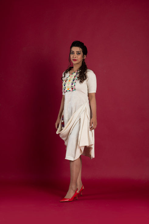 OFF WHITE SHORT DRAPE DRESS