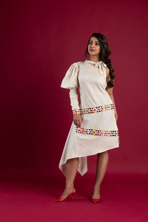 OFF WHITE ONE SHOULDER DRESS