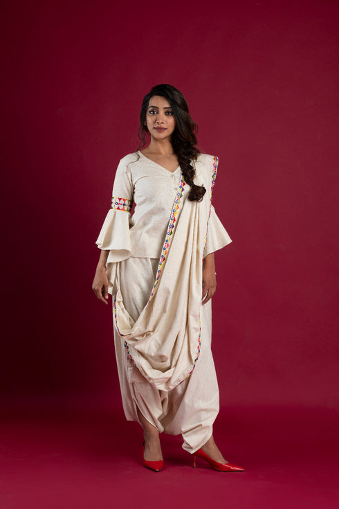 OFF WHITE DRAPE SAREE