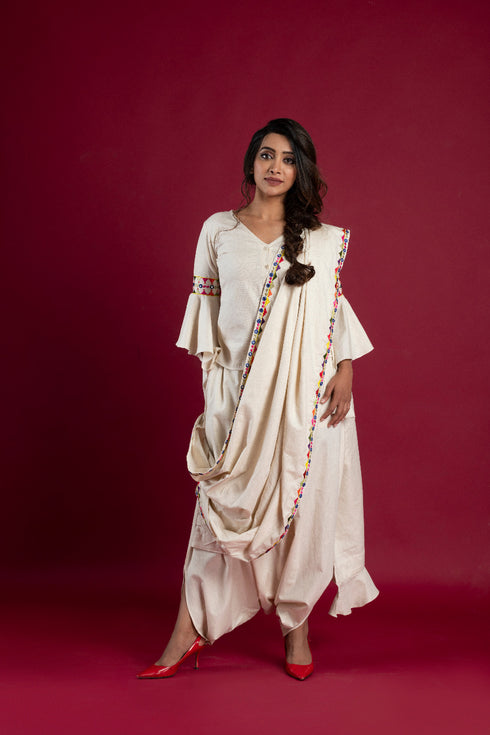 OFF WHITE DRAPE SAREE