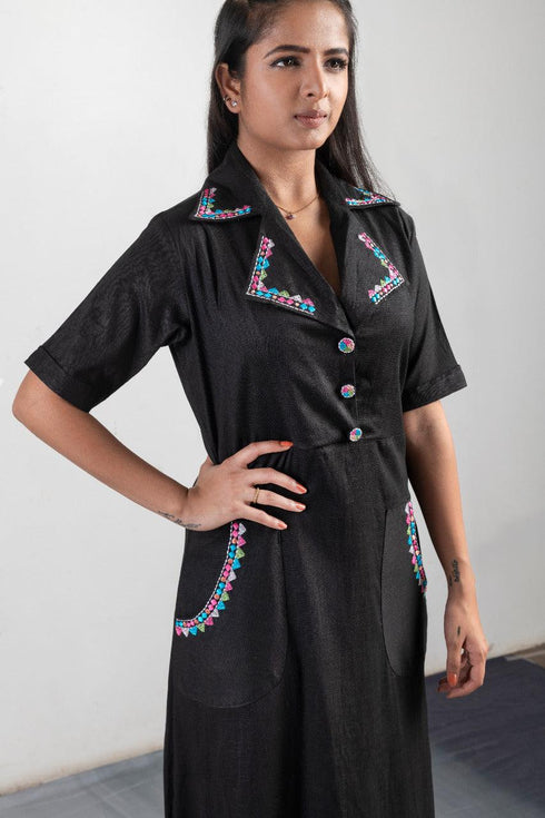 Black Collar Women Dress , Close view