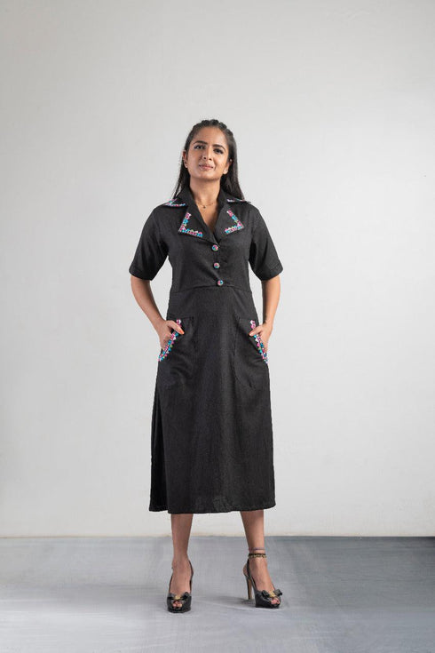 Black Collar Women Dress , Full View