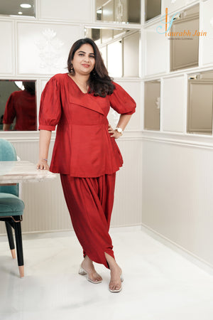 Designer Maroon Women Dhoti Set