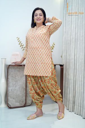 Designer Yellow Jaipuri Women Dhoti Set