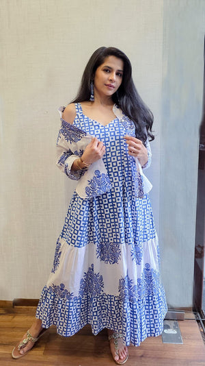 WHITE BLUE SHIRT DRESS